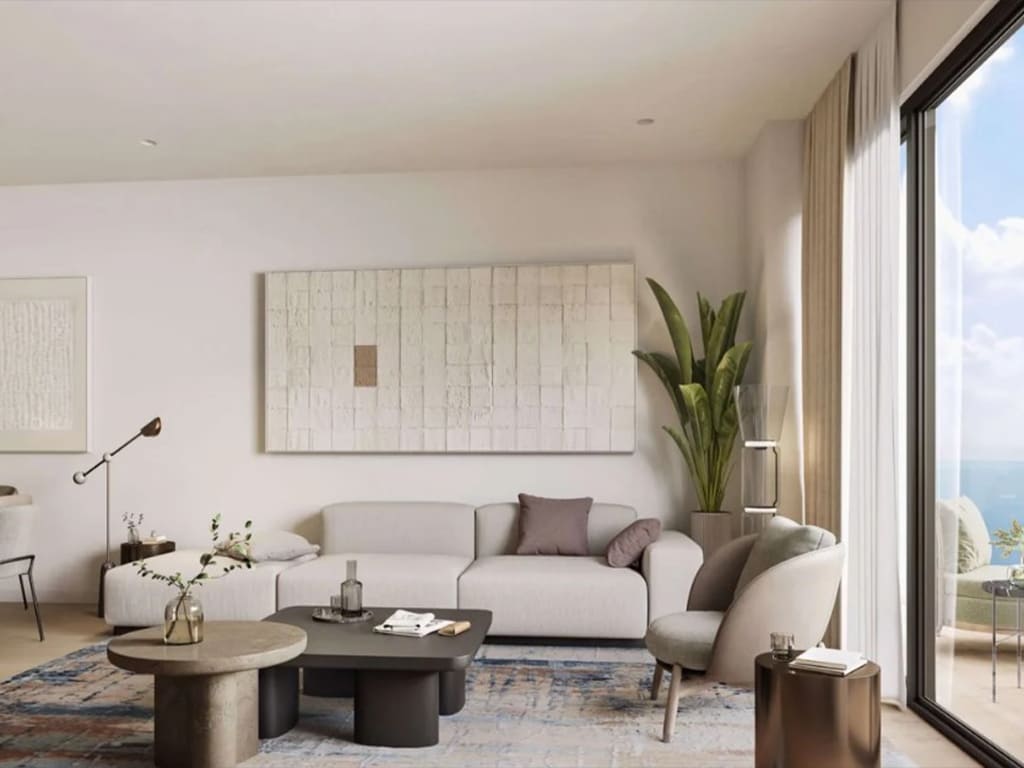 The Artery IMKAN apartment living room with waterfront views
