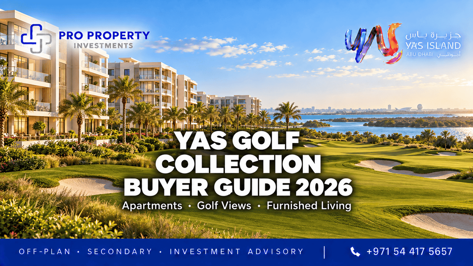 Yas Golf Collection Buyer Guide 2026 cover featuring a coastal golf landscape, mangroves and marina illustration.
