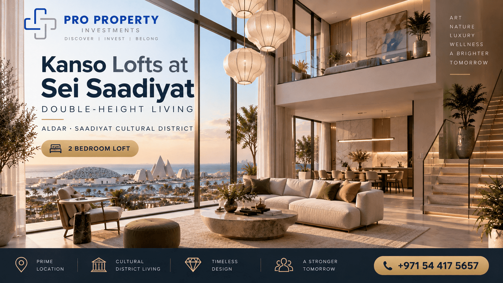 Kanso Lofts at Sei Saadiyat with double-height living space in Abu Dhabi