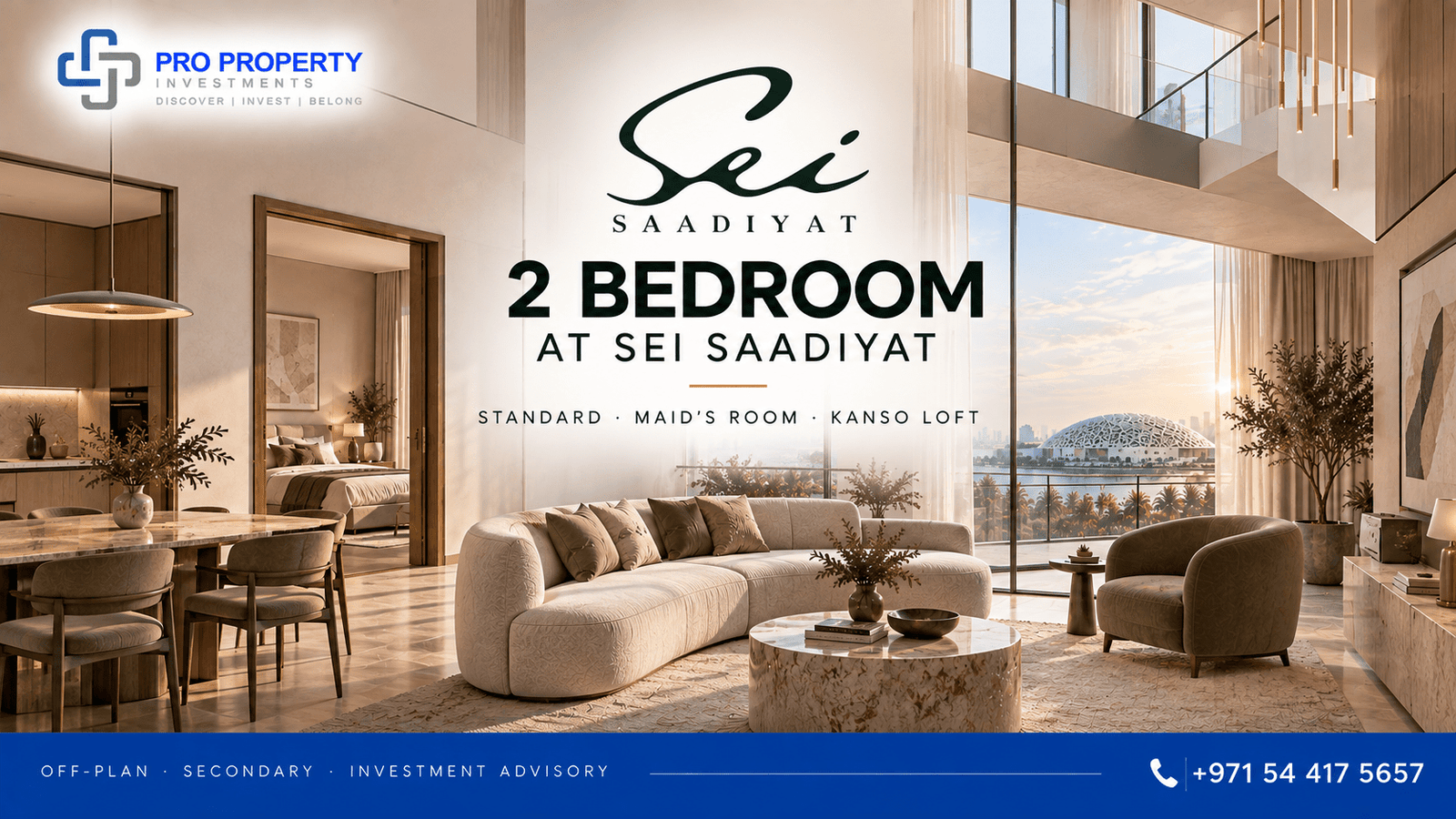 Sei Saadiyat 2 bedroom apartments including standard, maid’s room and Kanso Loft in Abu Dhabi