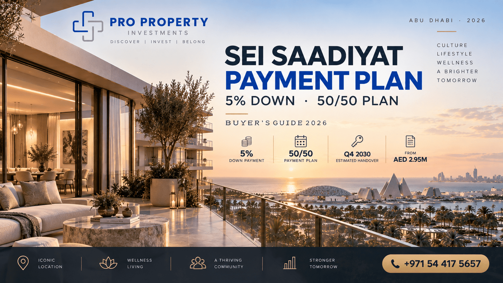 Sei Saadiyat payment plan with 5% down and 50/50 payment structure in Abu Dhabi
