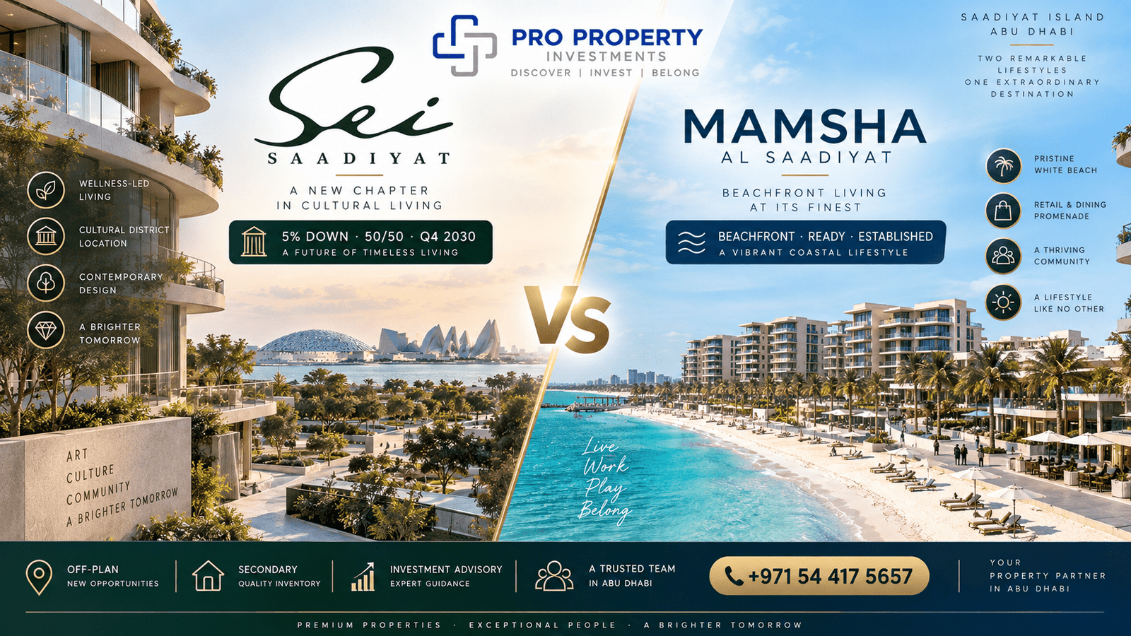 Sei Saadiyat vs Mamsha Al Saadiyat comparison of off-plan and beachfront property in Abu Dhabi